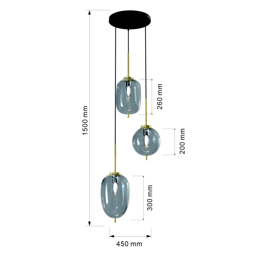 Wofi 5007-302 - Chandelier on a string BELLEVILLE 3xE14/40W/230V black/gold