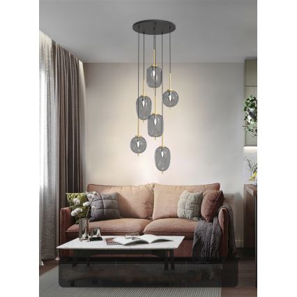 Wofi 5007-502 - Chandelier on a string BELLEVILLE 6xE14/40W/230V black/gold
