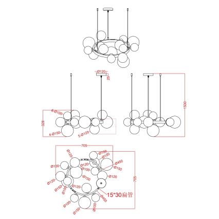 Wofi 5014-1505W - LED Chandelier on a string VILLA 15xG9/3W/230V black
