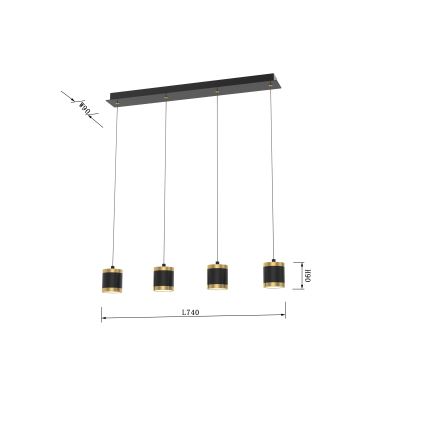 Wofi 7003-404 - LED Dimmable Cable Pendant TOULOUSE 4xLED/8.5W/230V black/gold