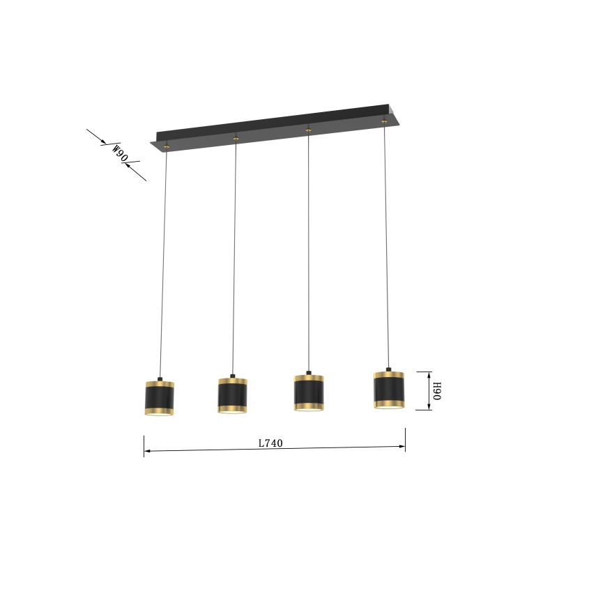 Wofi 7003-404 - LED Dimmable Cable Pendant TOULOUSE 4xLED/8.5W/230V black/gold