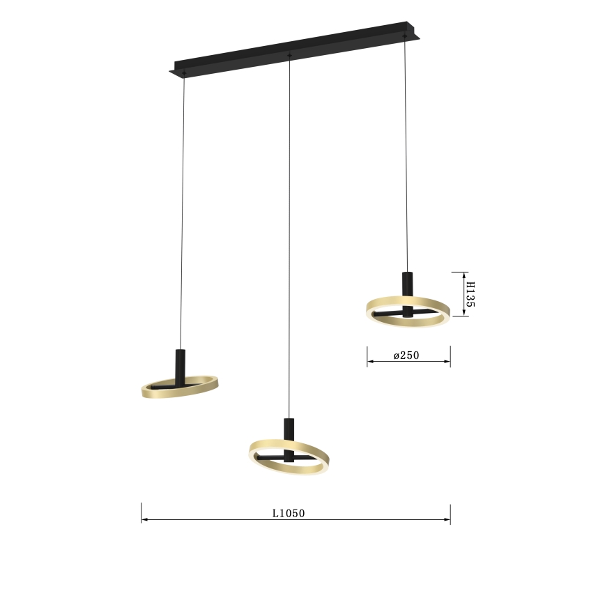 Wofi 7016-304 - LED Dimmable chandelier on a string BREST LED/26W/230V black/gold
