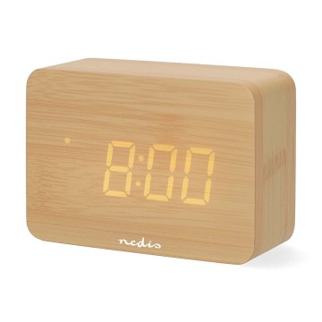 Wooden Digital Alarm Clock with LED Display and Thermometer (5V / 3×AAA)