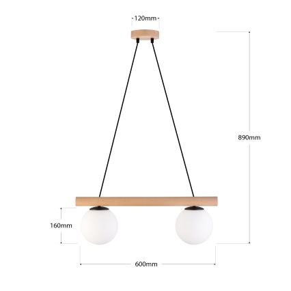 WOODSTOCK Cable Pendant Light 2xE27/15W/230V, Wood/Black