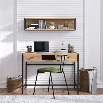 Work table PENA 72x100 cm + wall shelf 24x100 cm brown/black
