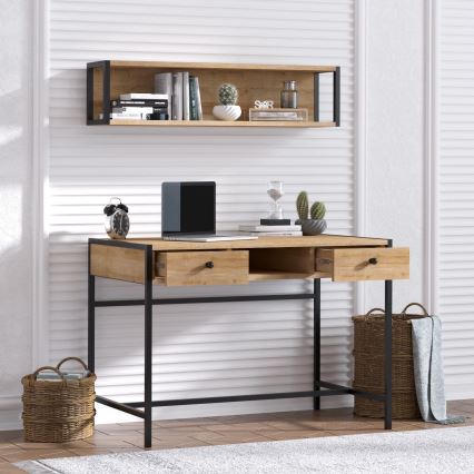 Work table PENA 72x100 cm + wall shelf 24x100 cm brown/black