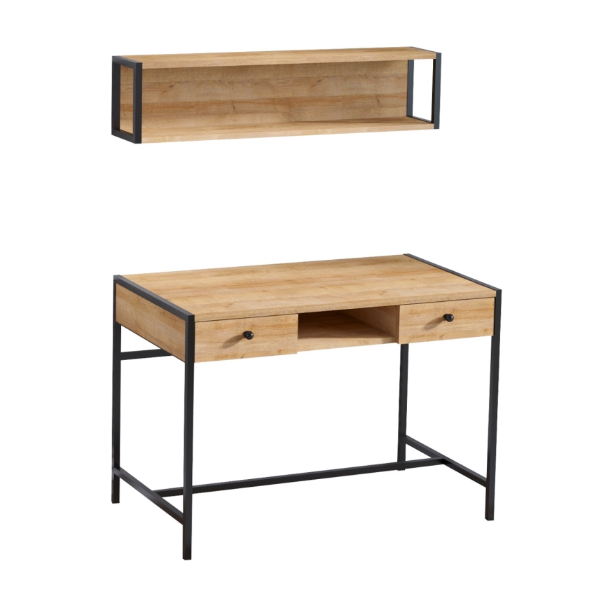 Work table PENA 72x100 cm + wall shelf 24x100 cm brown/black