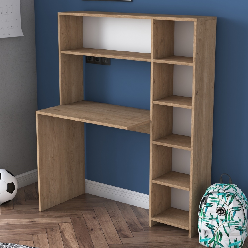 Work table with a shelf RANI 113,2x141,8 cm brown