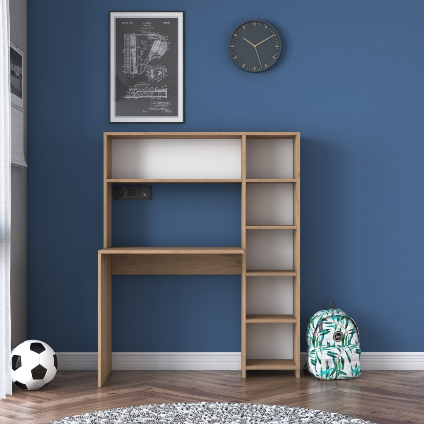 Work table with a shelf RANI 113,2x141,8 cm brown
