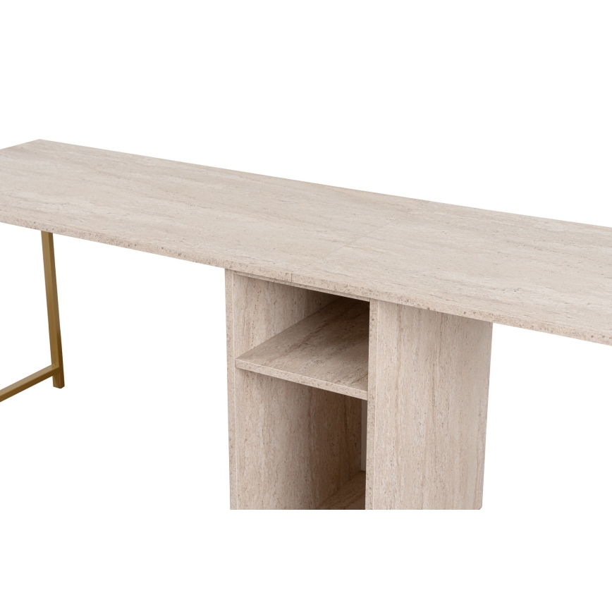 Writing desk CLARO 240x60 cm travertine/gold
