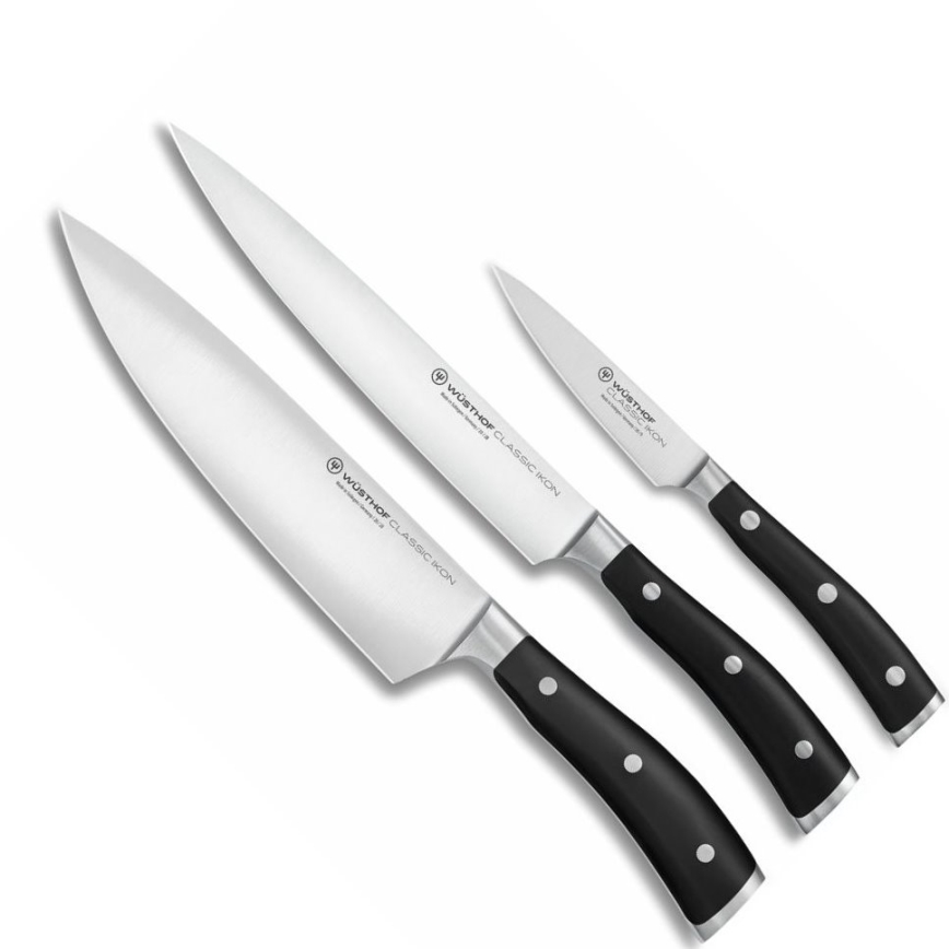 Wüsthof - CLASSIC IKON 3-Piece Kitchen Knife Set, Black