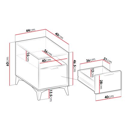 XYLIX Bedside Table, 60 x 44 cm, Beige