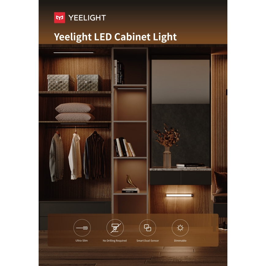 Yeelight - LED Dimmable rechargeable furniture lighting with sensor LED/2,3W/1500 mAh 4000K 40 cm silver