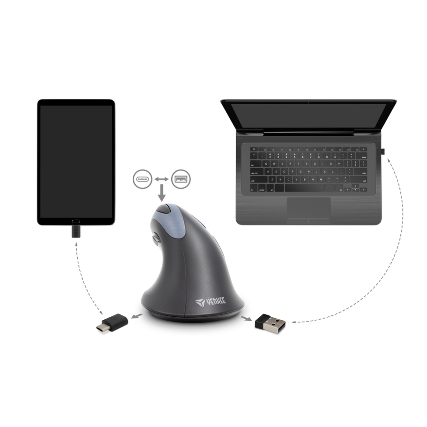 Yenkee - Ergonomic mouse 1000/1600 DPI 1xAA black