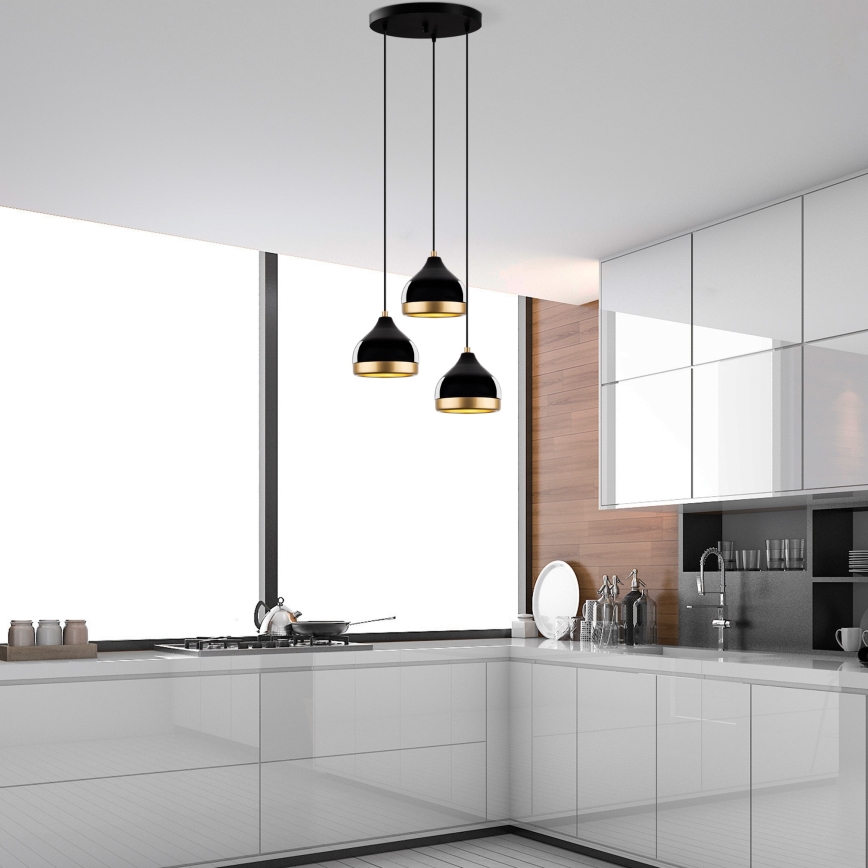 YILDO Pendant Light 3xE27/40W/230V Black/Gold