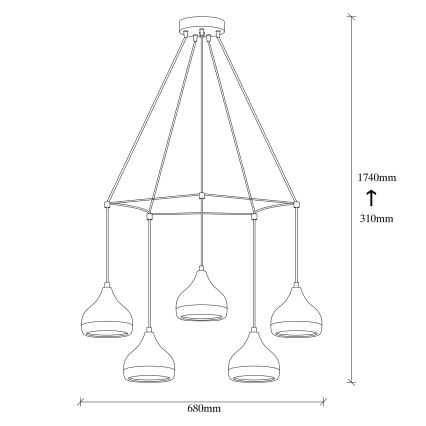 YILDO Pendant Light 5xE27/40W/230V Black/Copper
