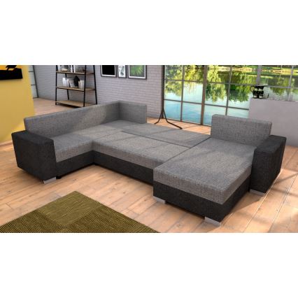 YORK Reversible U-shaped Upholstered Pull-out Sofa — Gray/Beige/Brown