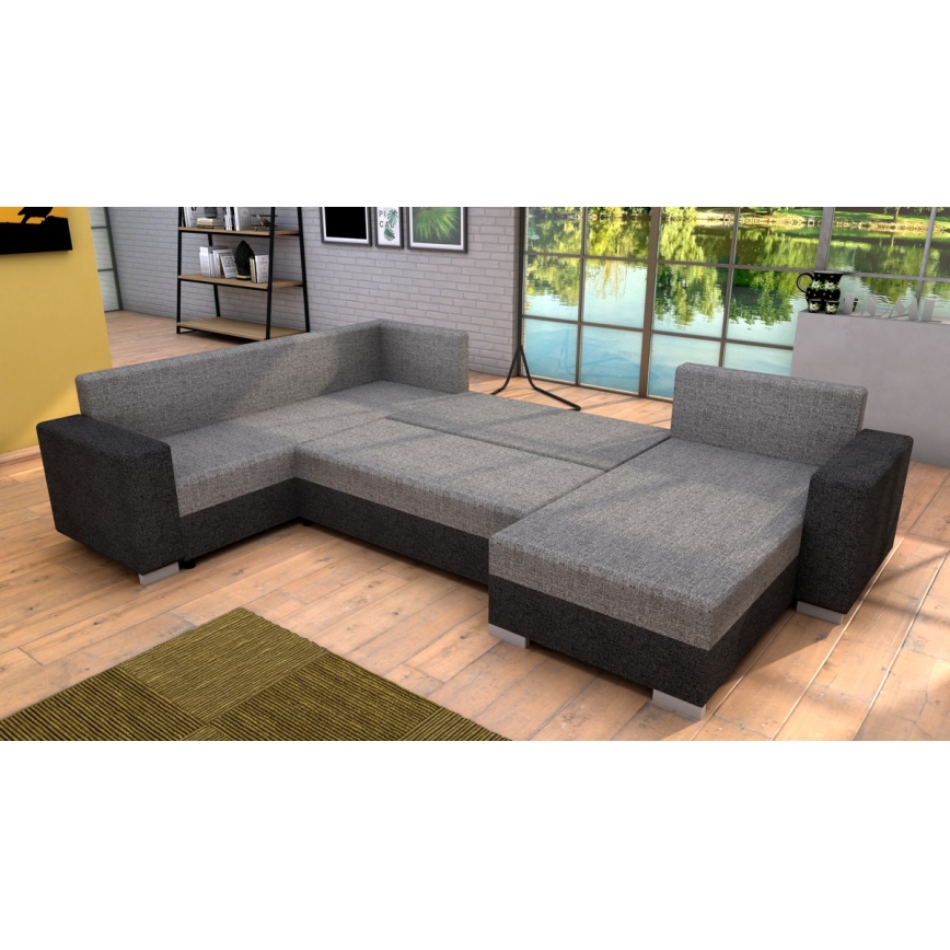 YORK Reversible U-shaped Upholstered Pull-out Sofa — Gray/Beige/Brown