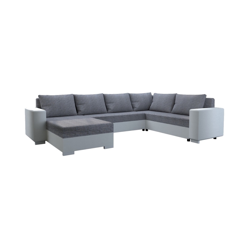 YORK Upholstered Reversible U-Shaped Sofa Bed — White/Gray