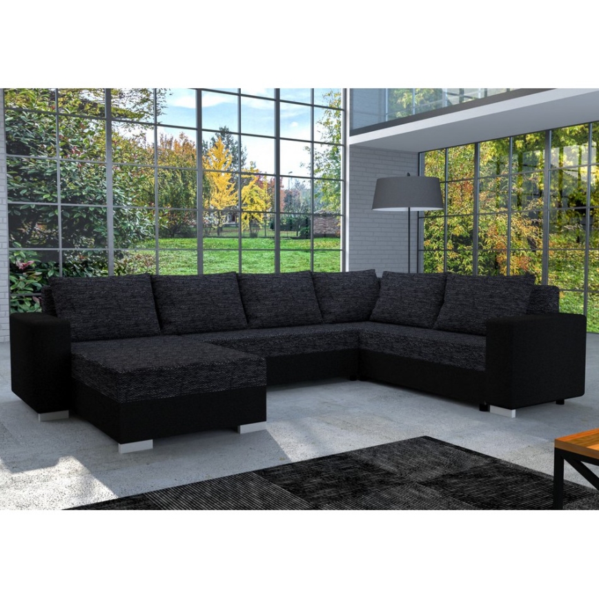 YORK Upholstered Universal U-Shaped Sofa Bed, Black/Anthracite