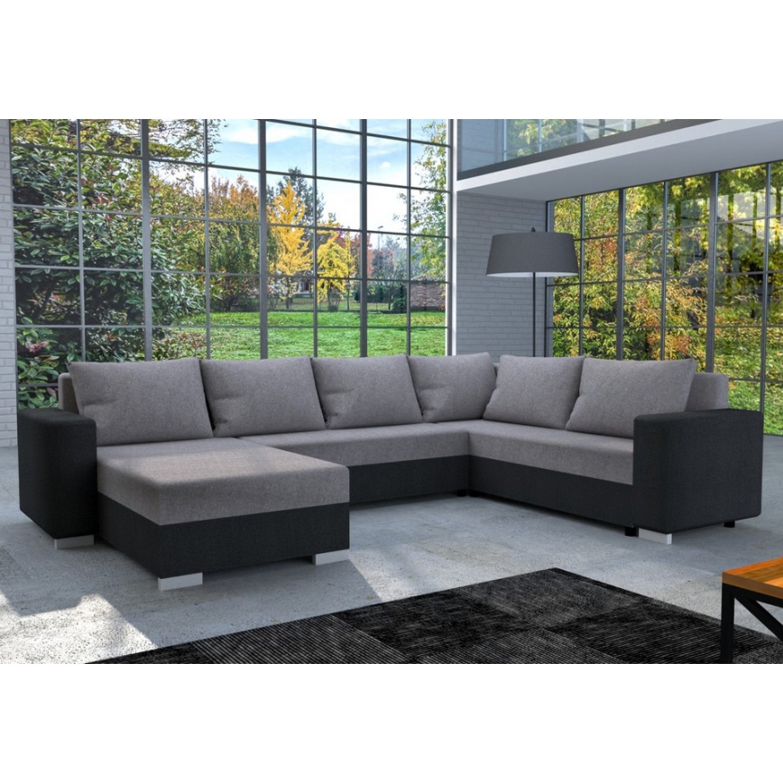 YORK Upholstered Universal U-Shaped Sofa Bed, Grey/Black