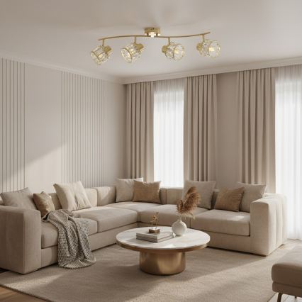 ZAHARA Flush-Mount Chandelier 4xE27/10W/230V, Gold