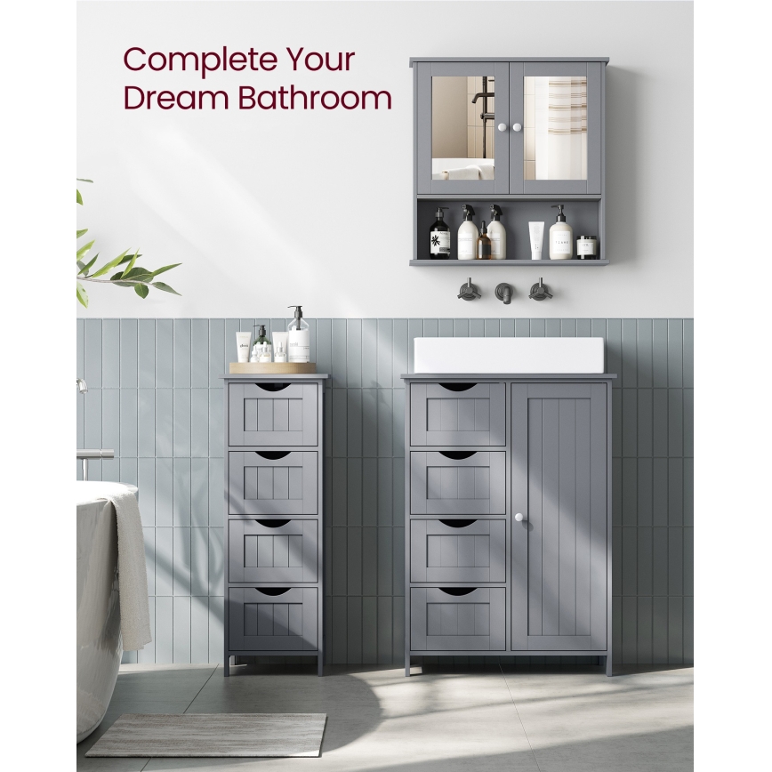 ZARA Mirrored Bathroom Cabinet, 58.5 x 56.5 cm, Grey