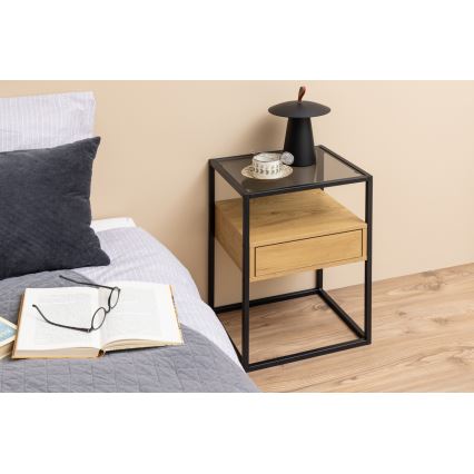 ZEIN Bedside Table Oak/Black