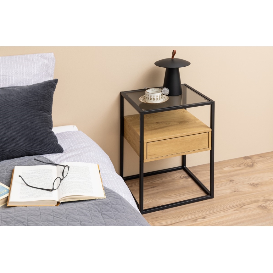 ZEIN Bedside Table Oak/Black