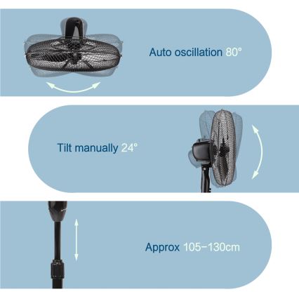 ZEVENTI - FLOW 40W/230V Pedestal Fan, Black