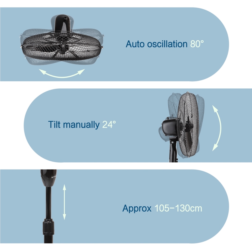 ZEVENTI - FLOW 40W/230V Pedestal Fan, Black