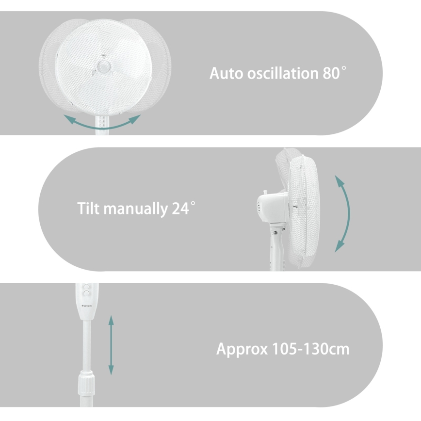 ZEVENTI - FLOW Pedestal Fan 45W/230V 120 cm White
