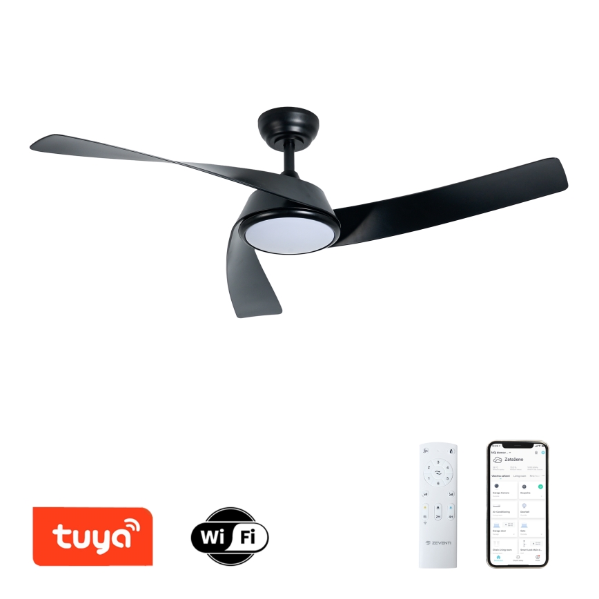 ZEVENTI - AERYS Dimmable LED Ceiling Fan 24W/230V 3000/4000/6000K Tuya Wi-Fi Black + Remote Control