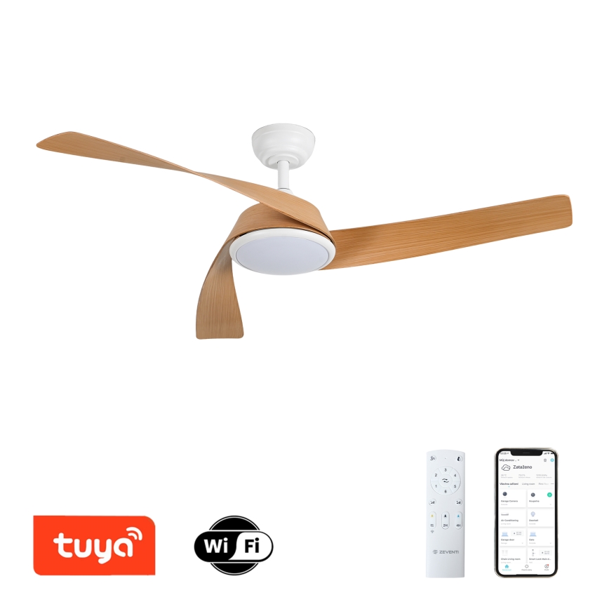 ZEVENTI - AERYS LED Dimmable Ceiling Fan LED/24W/230V 3000/4000/6000K Tuya Wi-Fi White/Oak + Remote Control
