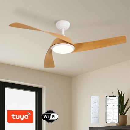ZEVENTI - AERYS LED Dimmable Ceiling Fan LED/24W/230V 3000/4000/6000K Tuya Wi-Fi White/Oak + Remote Control