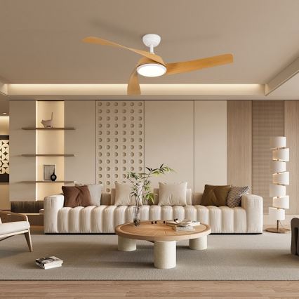 ZEVENTI - AERYS LED Dimmable Ceiling Fan LED/24W/230V 3000/4000/6000K Tuya Wi-Fi White/Oak + Remote Control