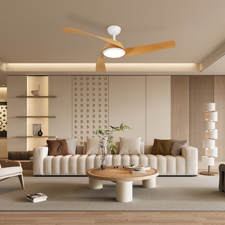 ZEVENTI - AERYS LED Dimmable Ceiling Fan LED/24W/230V 3000/4000/6000K Tuya Wi-Fi White/Oak + Remote Control
