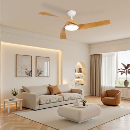 ZEVENTI - AERYS LED Dimmable Ceiling Fan LED/24W/230V 3000/4000/6000K Tuya Wi-Fi White/Oak + Remote Control
