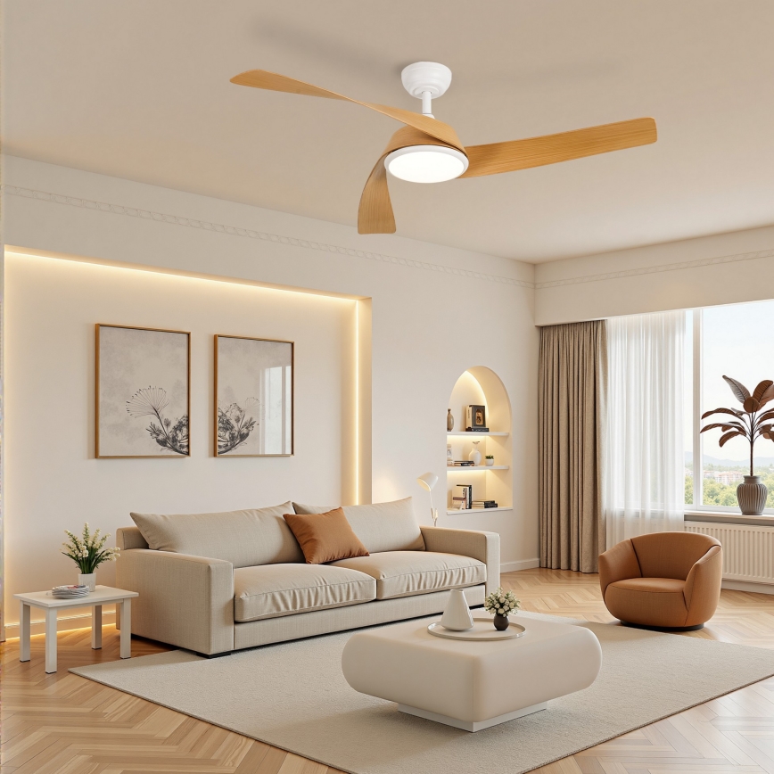 ZEVENTI - AERYS LED Dimmable Ceiling Fan LED/24W/230V 3000/4000/6000K Tuya Wi-Fi White/Oak + Remote Control
