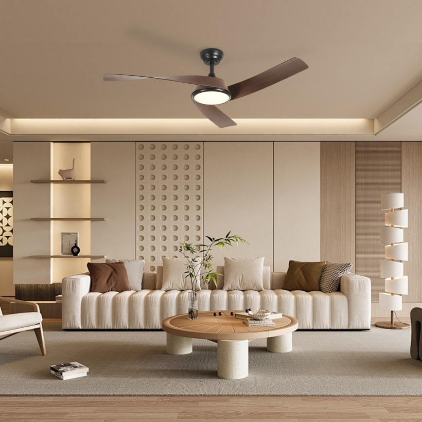 ZEVENTI - AERYS LED Dimmable Ceiling Fan LED/24W/230V 3000/4000/6000K Wi‑Fi Tuya Black/Walnut + Remote Control