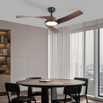 ZEVENTI - AERYS LED Dimmable Ceiling Fan LED/24W/230V 3000/4000/6000K Wi‑Fi Tuya Black/Walnut + Remote Control