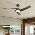 ZEVENTI - AERYS LED Dimmable Ceiling Fan LED/24W/230V 3000/4000/6000K Wi‑Fi Tuya Black/Walnut + Remote Control