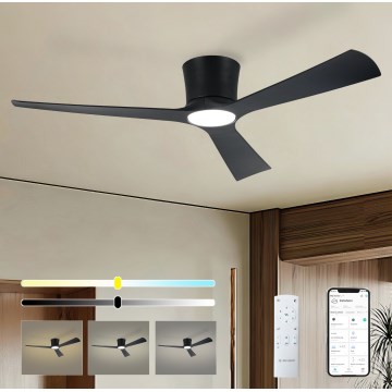 ZEVENTI - AUREX Dimmable LED Ceiling Fan, 24W/230V, 3000/4000/6000K, Tuya Wi‑Fi, Black + Remote Control