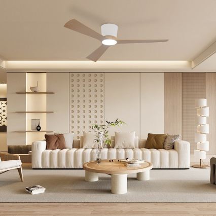 ZEVENTI - AUREX Dimmable LED Ceiling Fan LED/24W/230V 3000/4000/6000K Tuya Wi-Fi White/Oak + Remote Control