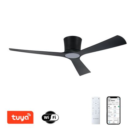ZEVENTI - AUREX Dimmable LED Ceiling Fan, 24W/230V, 3000/4000/6000K, Tuya Wi‑Fi, Black + Remote Control