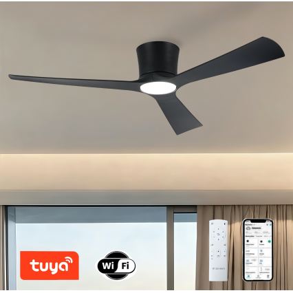 ZEVENTI - AUREX Dimmable LED Ceiling Fan, 24W/230V, 3000/4000/6000K, Tuya Wi‑Fi, Black + Remote Control