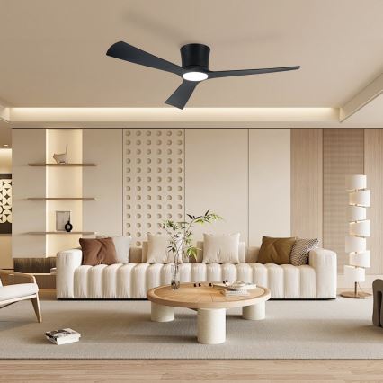 ZEVENTI - AUREX Dimmable LED Ceiling Fan, 24W/230V, 3000/4000/6000K, Tuya Wi‑Fi, Black + Remote Control