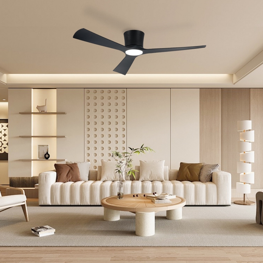 ZEVENTI - AUREX Dimmable LED Ceiling Fan, 24W/230V, 3000/4000/6000K, Tuya Wi‑Fi, Black + Remote Control
