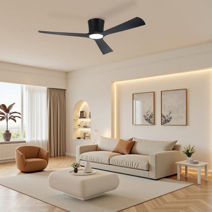 ZEVENTI - AUREX Dimmable LED Ceiling Fan, 24W/230V, 3000/4000/6000K, Tuya Wi‑Fi, Black + Remote Control