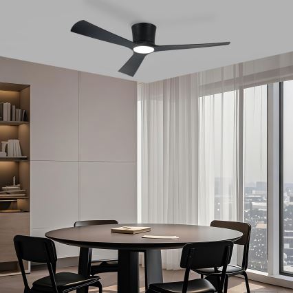 ZEVENTI - AUREX Dimmable LED Ceiling Fan, 24W/230V, 3000/4000/6000K, Tuya Wi‑Fi, Black + Remote Control